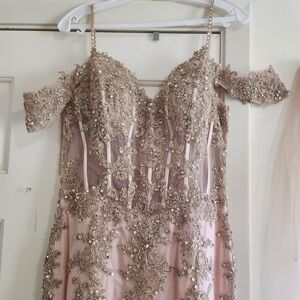 Elegant Pink and Gold Embellished Wedding Dress